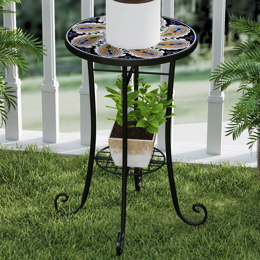Outsunny Single Shelf Orange Round Mosaic Garden Side Table Image 1