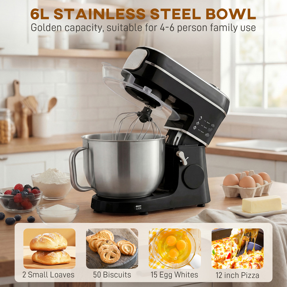 HOMCOM 800-296V70BK 11 Speed Black 6L Stand Mixer 1400W Image 6