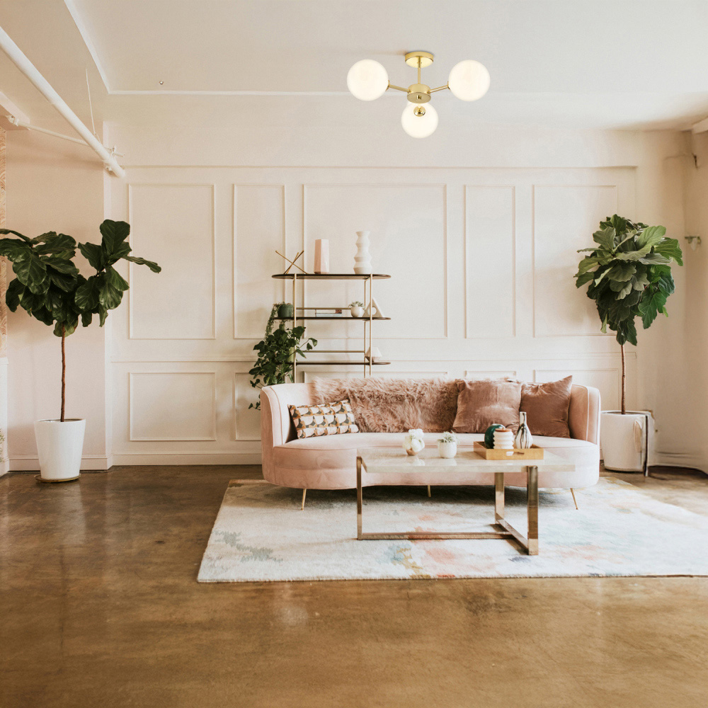 Happy Homewares Polished Gold Ceiling Light with Opal White Globe Glass Shade Image 2