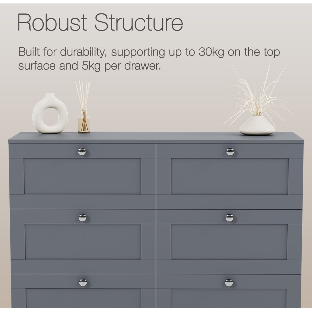 VIDA DESIGNS Altino 6 Drawer Grey Shaker-Style Chest of Drawers Image 6