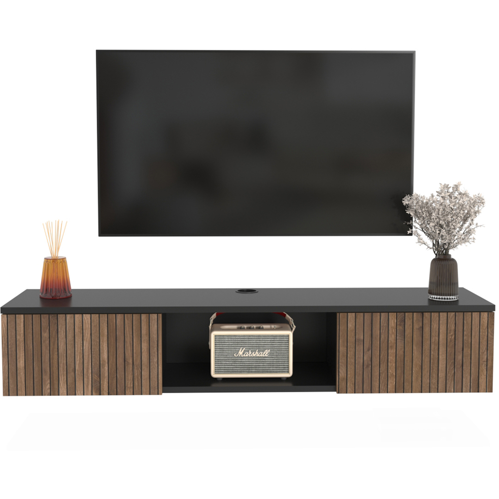 Decorotika Elia 2 Door Single Shelf Black and Alina Wall Mounted TV Unit Image 3