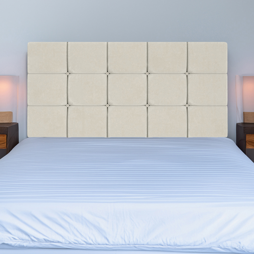 Bedmaster Double Cream Naples Velvet Pearl Squared Headboard Image 1