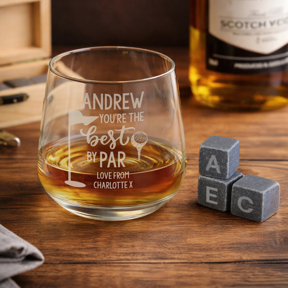 Personalised Memento Company Personalised Best By Par Glass and Whisky Stones Image 2