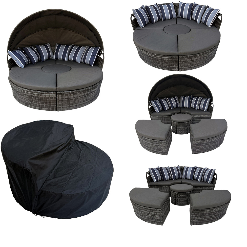 Furniture One 8 Seater Rattan Sun Lounger Sofa Set with Canopy 180cm Image 5