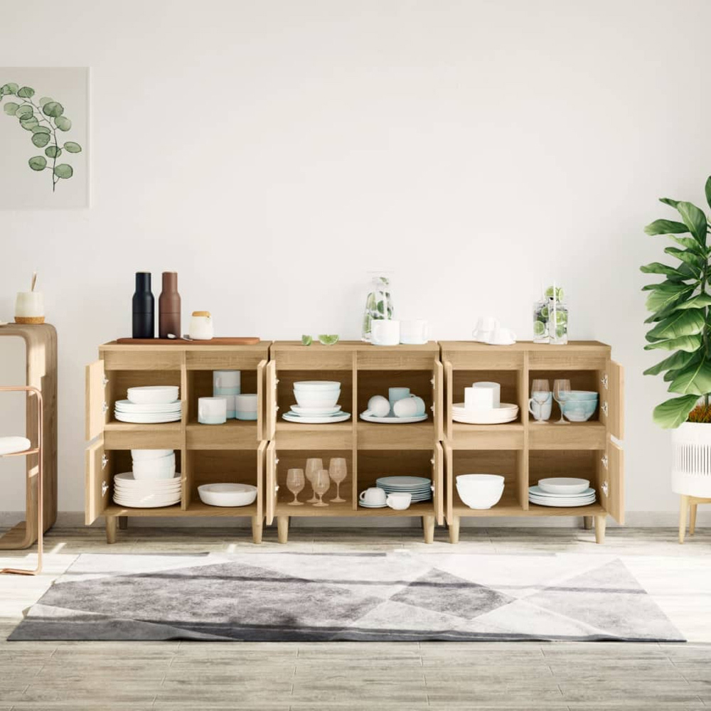 vidaXL 4 Door Sonoma Oak Sideboard Set of 3 Image 9