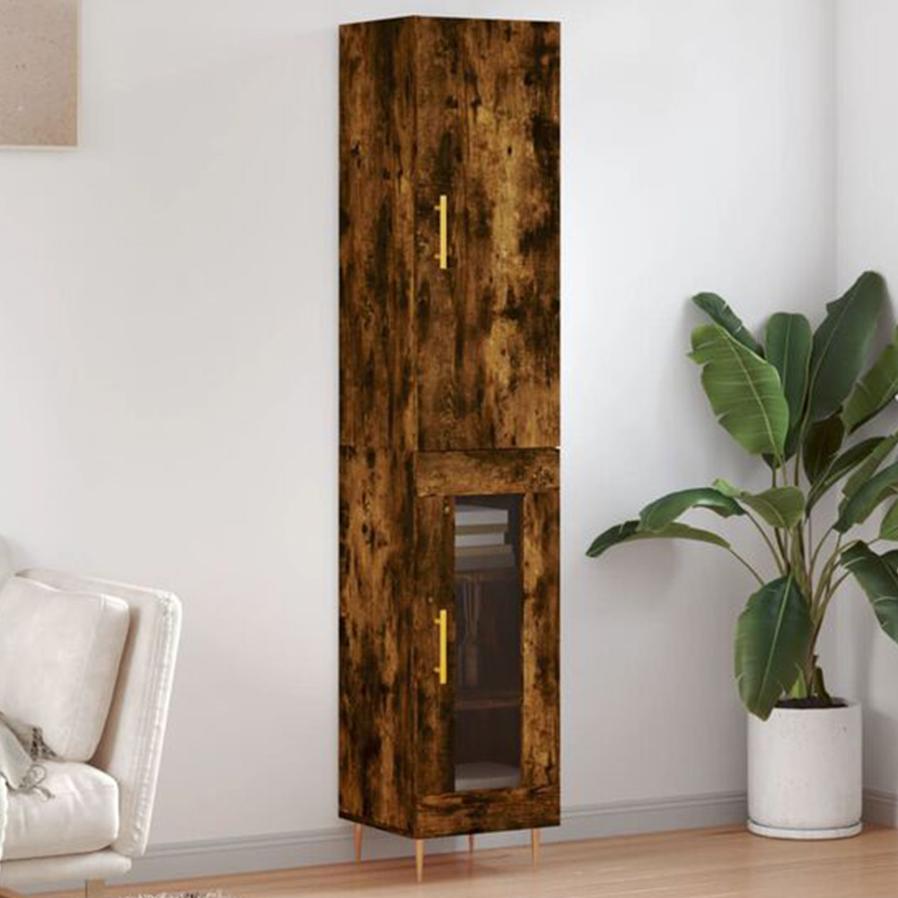 vidaXL 2 Door Smoked Oak Highboard Image 1