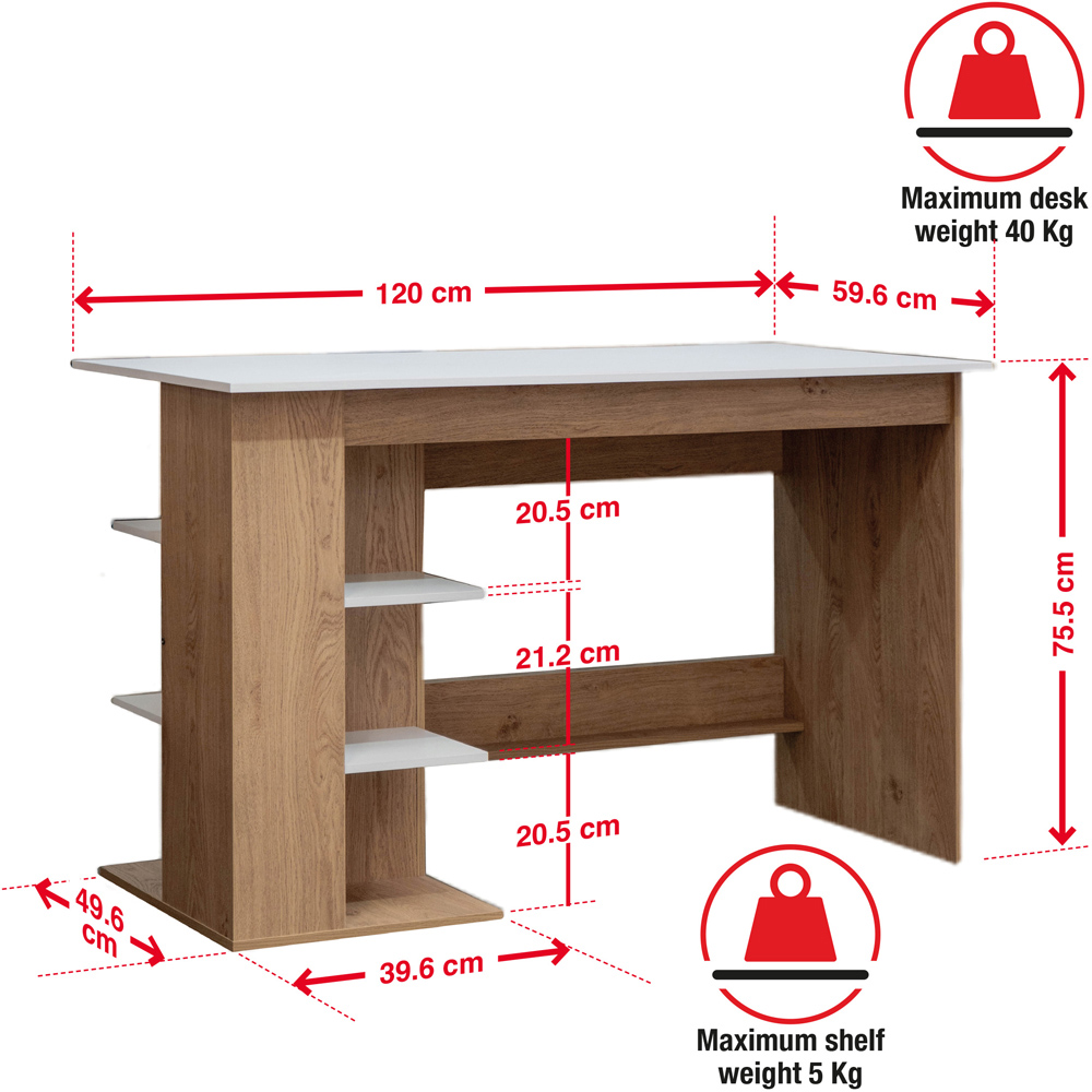 TTAP Milan Oak Effect and White Top 3 Shelf Office Computer Desk Image 8