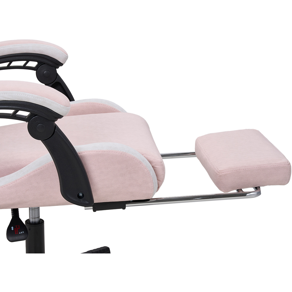 Living and Home White and Pink Fabric Gaming Chair with Footrest Image 4