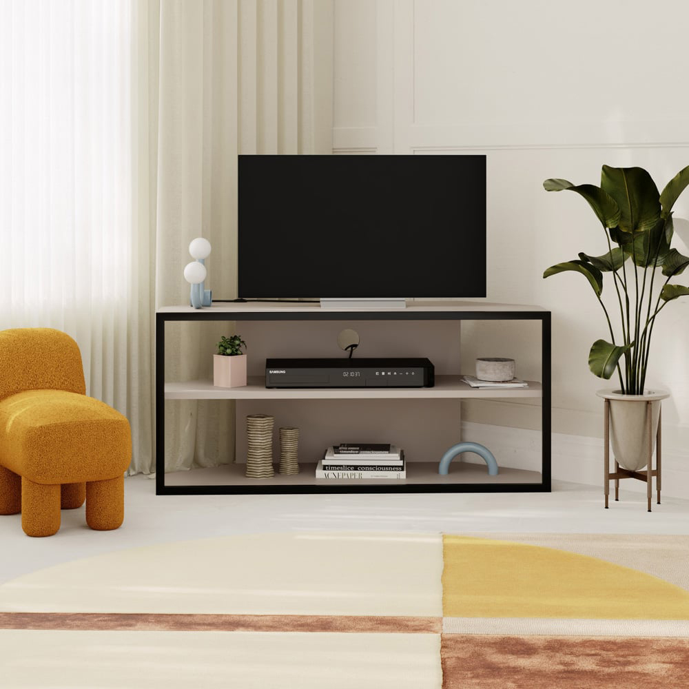 Decortie Echo 2 Shelf Mocha Grey Metal Frame Modern TV Unit Image 5