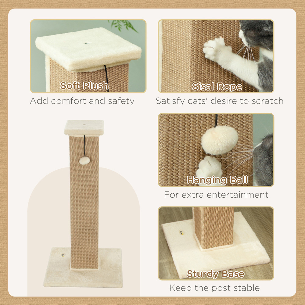 PawHut Beige Vertical Sisal Rope Ball Plush Cat Scratching Post 81cm Image 7