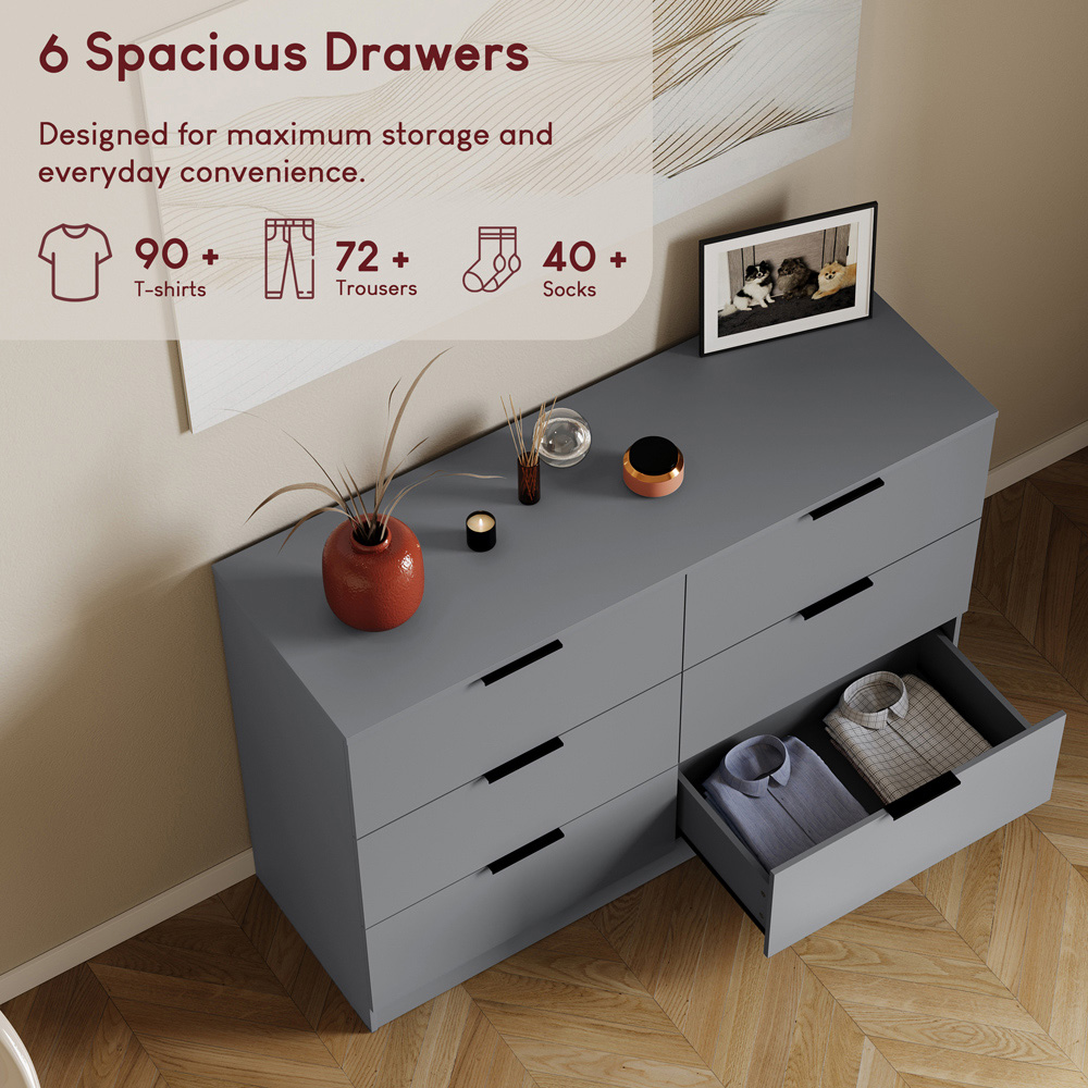 VIDA DESIGNS Trega 6 Drawer Grey Chest of Drawers Image 6
