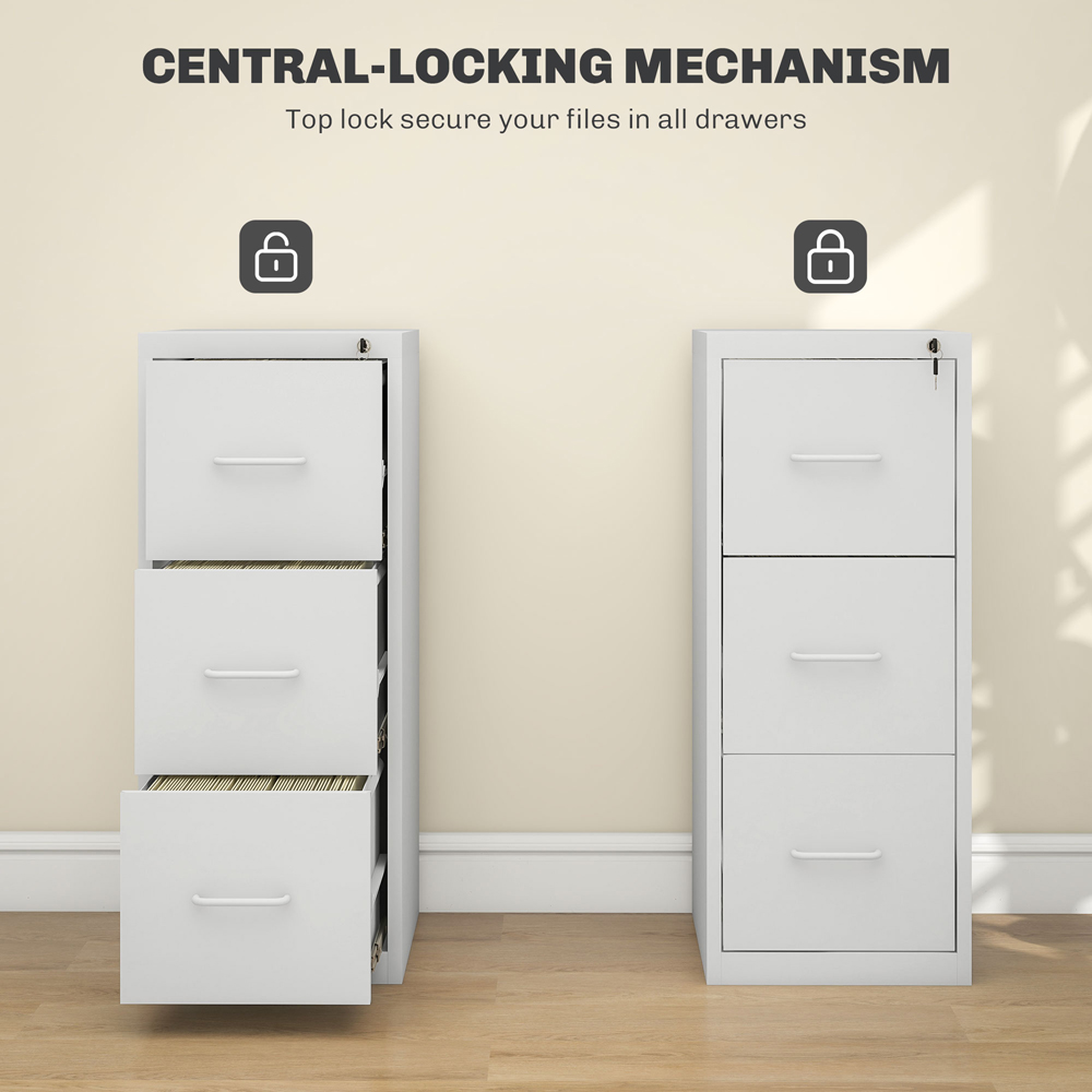 Portland White 3 Drawer Steel Filing Cabinet Image 6