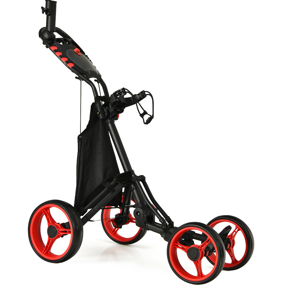 Costway Red Golf Push Pull Cart with Waterproof Bag and Foot Brake Image 1