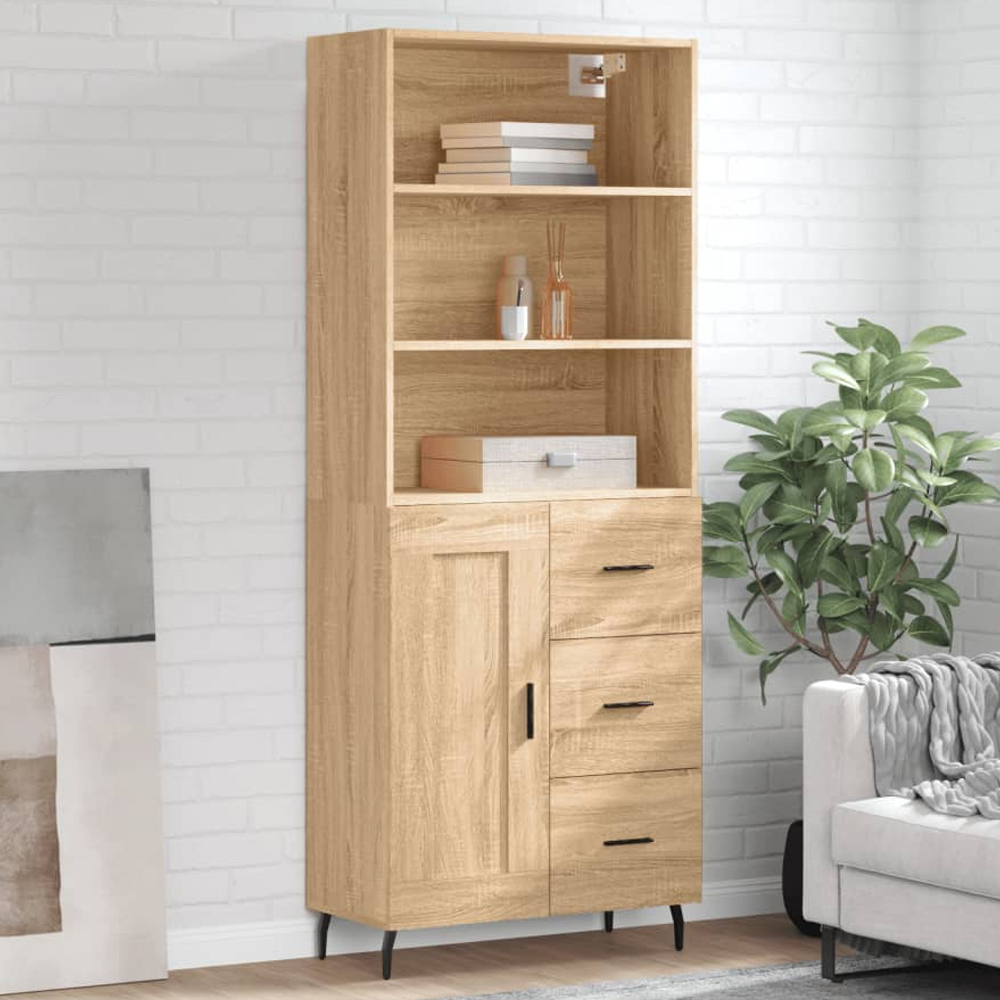 vidaXL Single Door 3 Drawer 3 Open Shelf Sonoma Oak Highboard with Metal Legs Image 1
