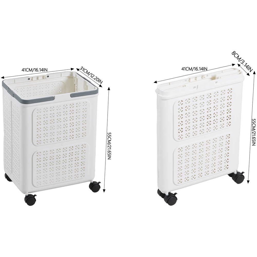 Living and Home White Foldable Rolling Laundry Basket with Wheels 41 x 31 x 55cm Image 8