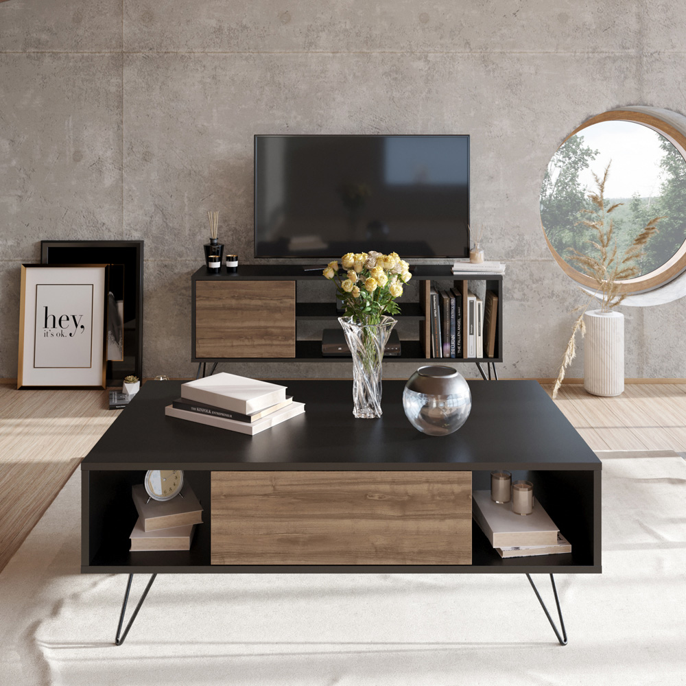 Decorotika Mistico 2 Open Shelf Black and Walnut Coffee Table Image 6