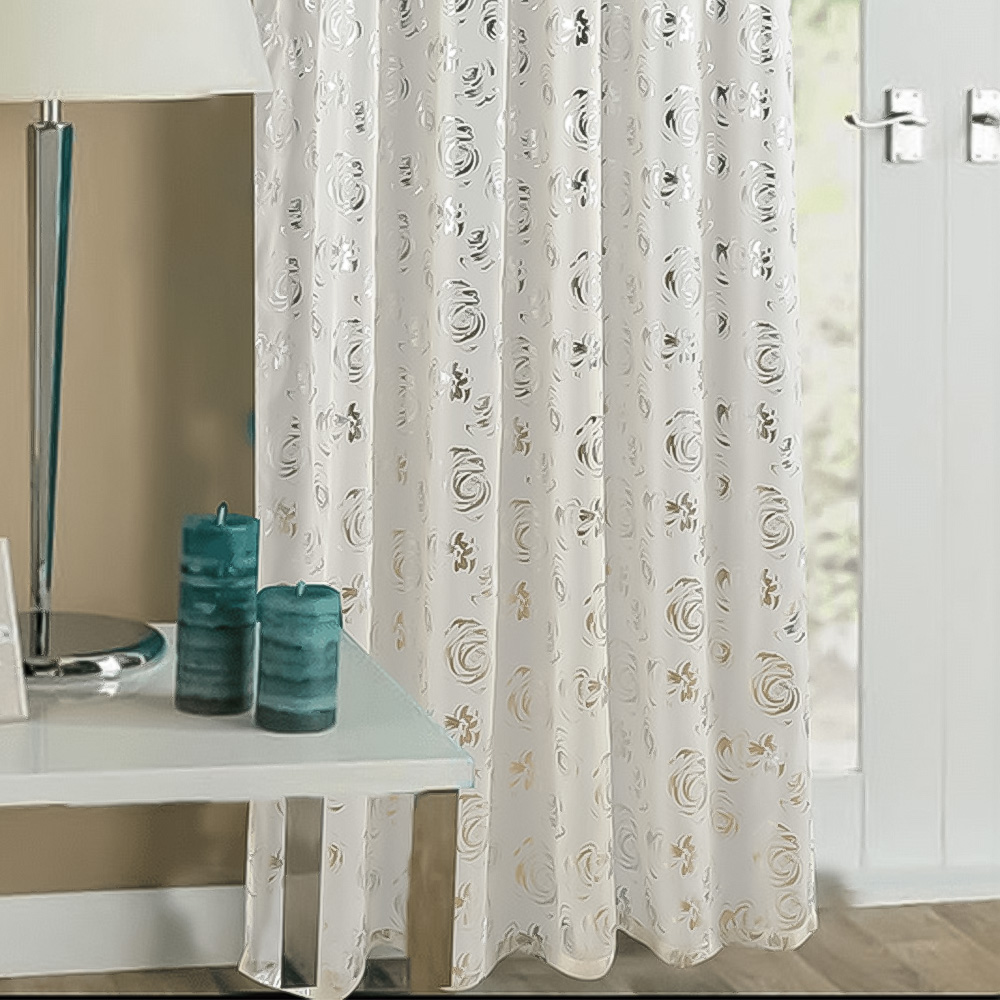 Velosso Geneva Cream Foil Flower Voile Panel Curtain 150 x 183cm Image 3