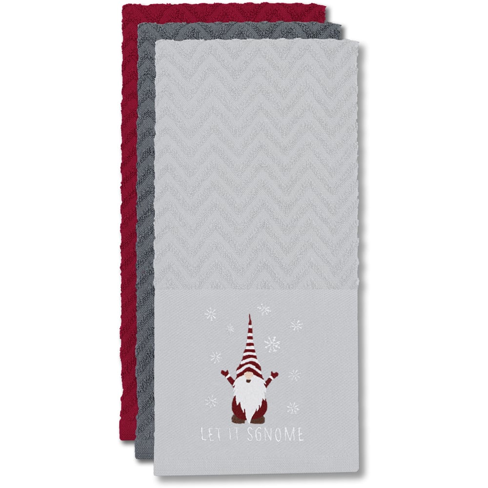 Noel Square Xmas Gonks White Tea Towel 3 Pack Image 3