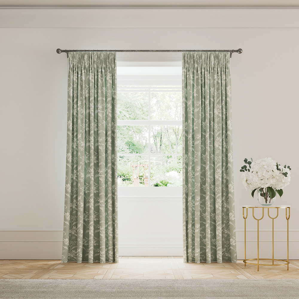 V&A Daffodil Dreams Green Lined Blackout Pencil Pleat Curtains 168 x 183cm Image 4