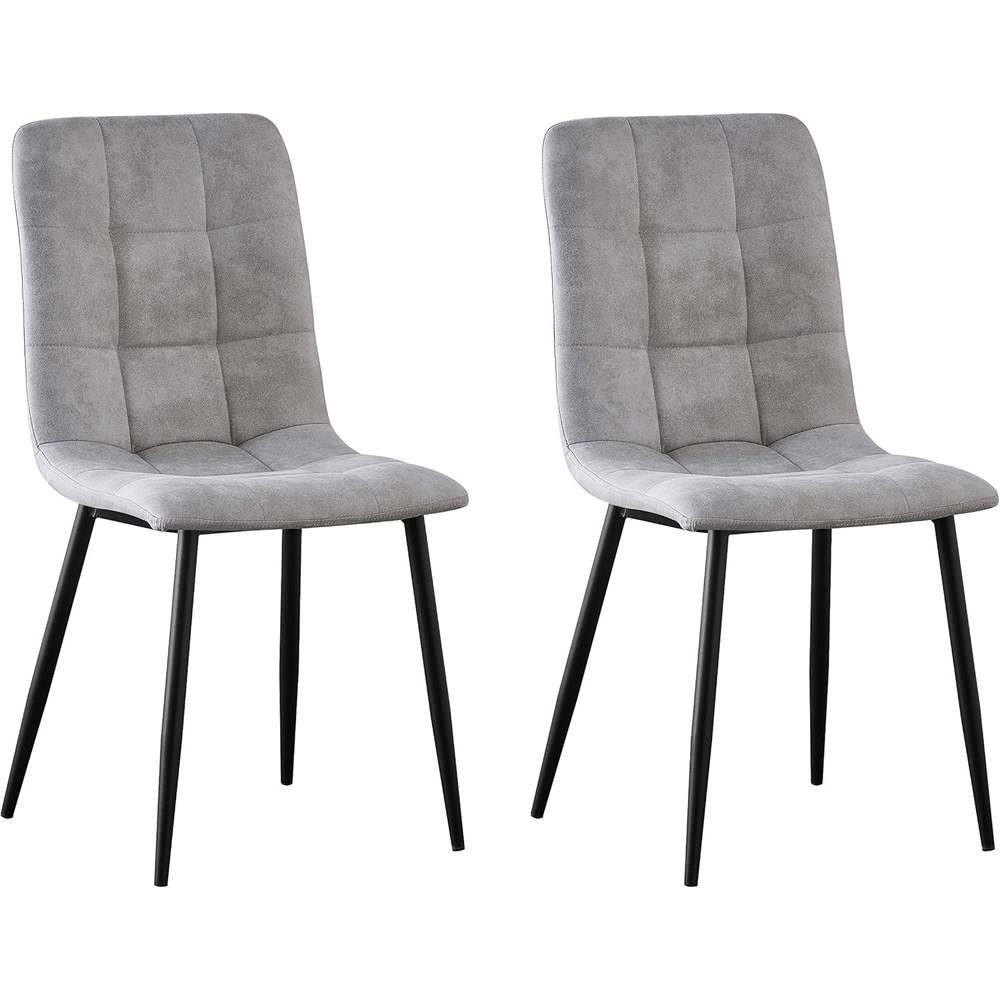 Henri Set of 2 Light Grey Faux Suede Leather Dining Chairs Image 2