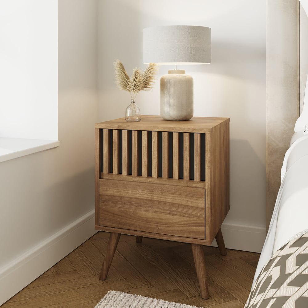 GFW Rowan 2 Drawer Oak Slatted Bedside Table Image 7