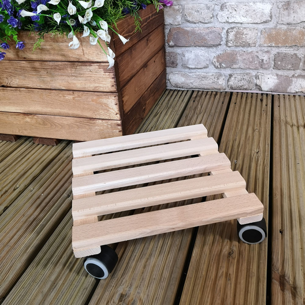 Samuel Alexander Square Wooden Plant Pot Stand Trolley on Castors 29 x 29cm Image 2