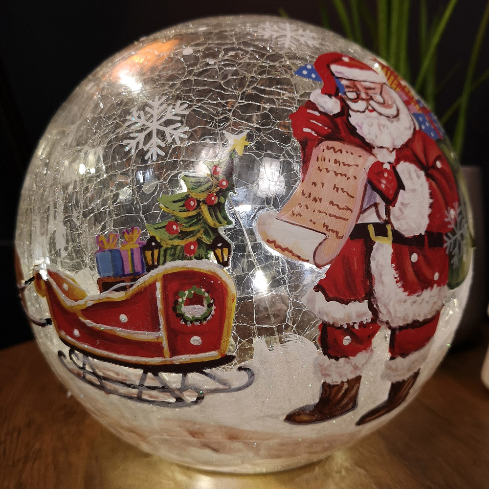 Samuel Alexander Santa Crackle Effect Glass Ball LED Christmas Decoration 20cm Image 2