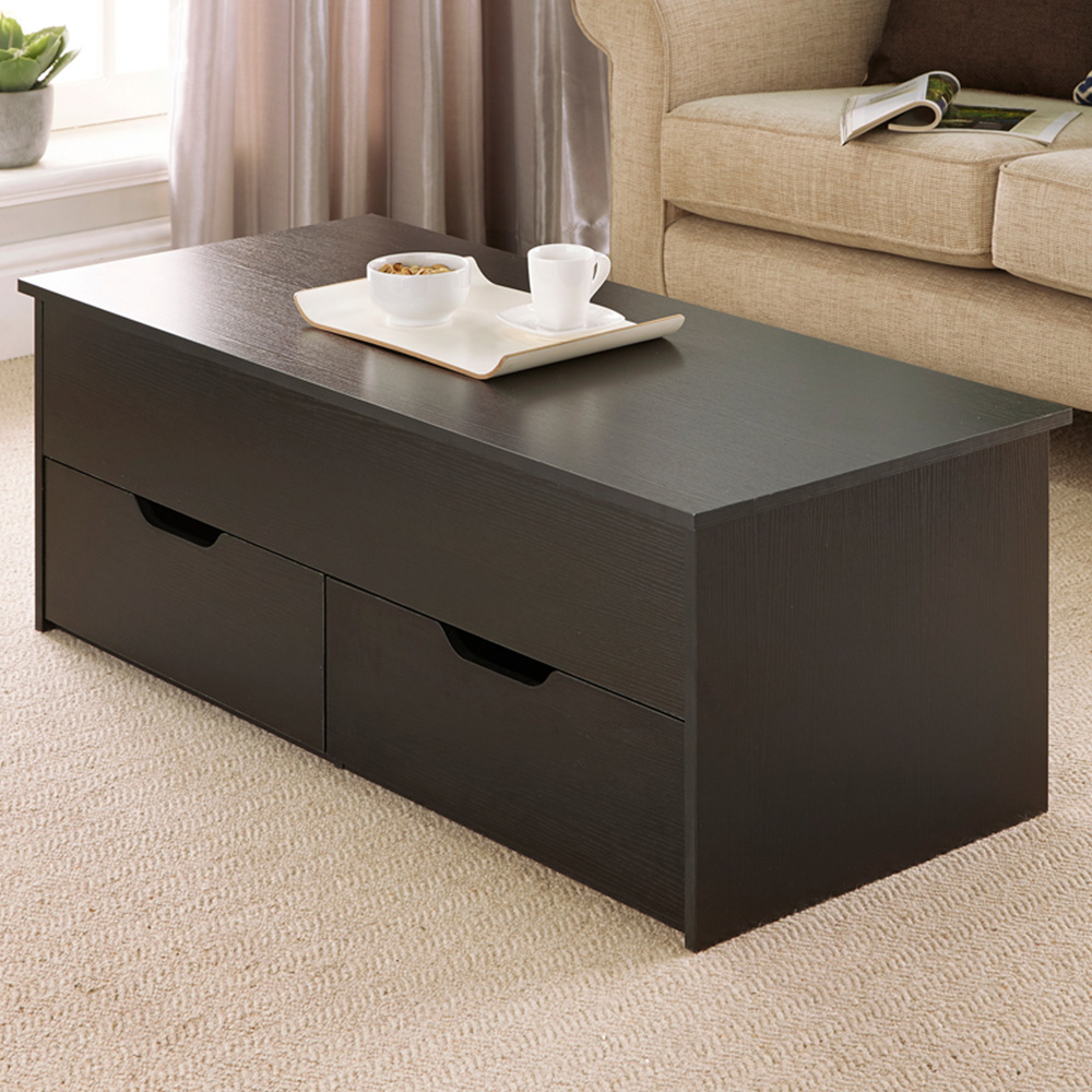 Home Source Bruges 2 Drawer Single Shelf Black Lift Up Coffee Table Image 1