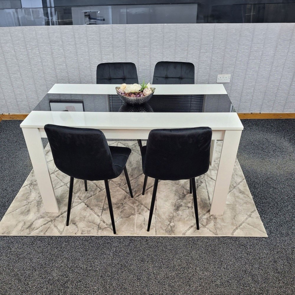 Portland Velvet and Wood 4 Seater Dining Set White and Black Image 7