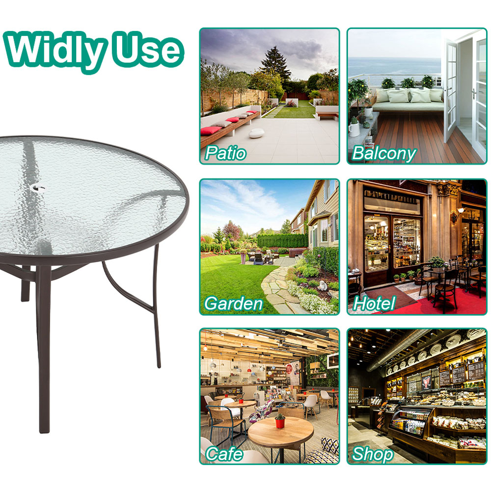 Living and Home 2 Seater Tempered Glass Coffee Table with Parasol Hole Image 7