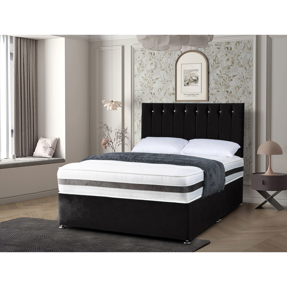 Eleganza Home Cocoon King Size Black Plush Velvet Divan Bed with Headboard Image 2