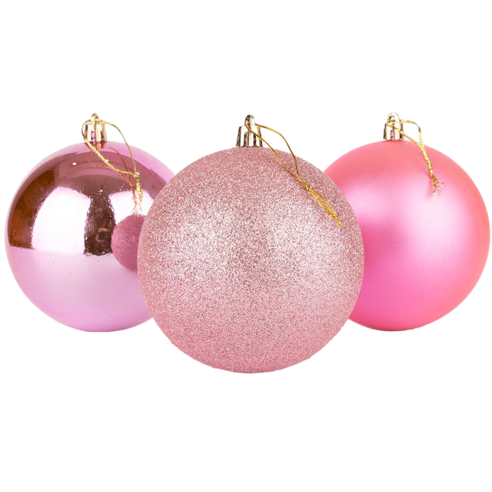 Shatchi 10cm Pink Shatterproof Christmas Bauble 3 Pack Image 1