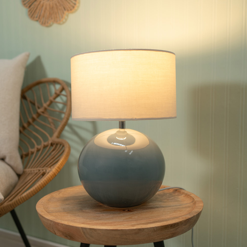 ValueLights Bosco Eucalyptus Teal Natural Fabric Shade Ceramic LED Table Lamp Image 2