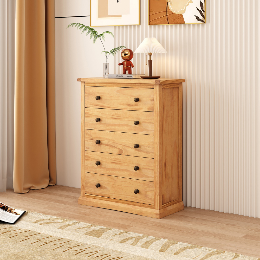 Cabinet Bits Lucca 5 Drawer Brown Brass Knob Chest of Drawers Image 8