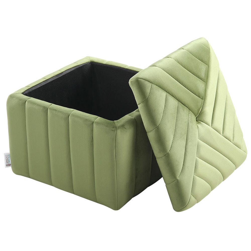 H&O Direct Green Velvet Upholstered Storage Ottoman Image 3