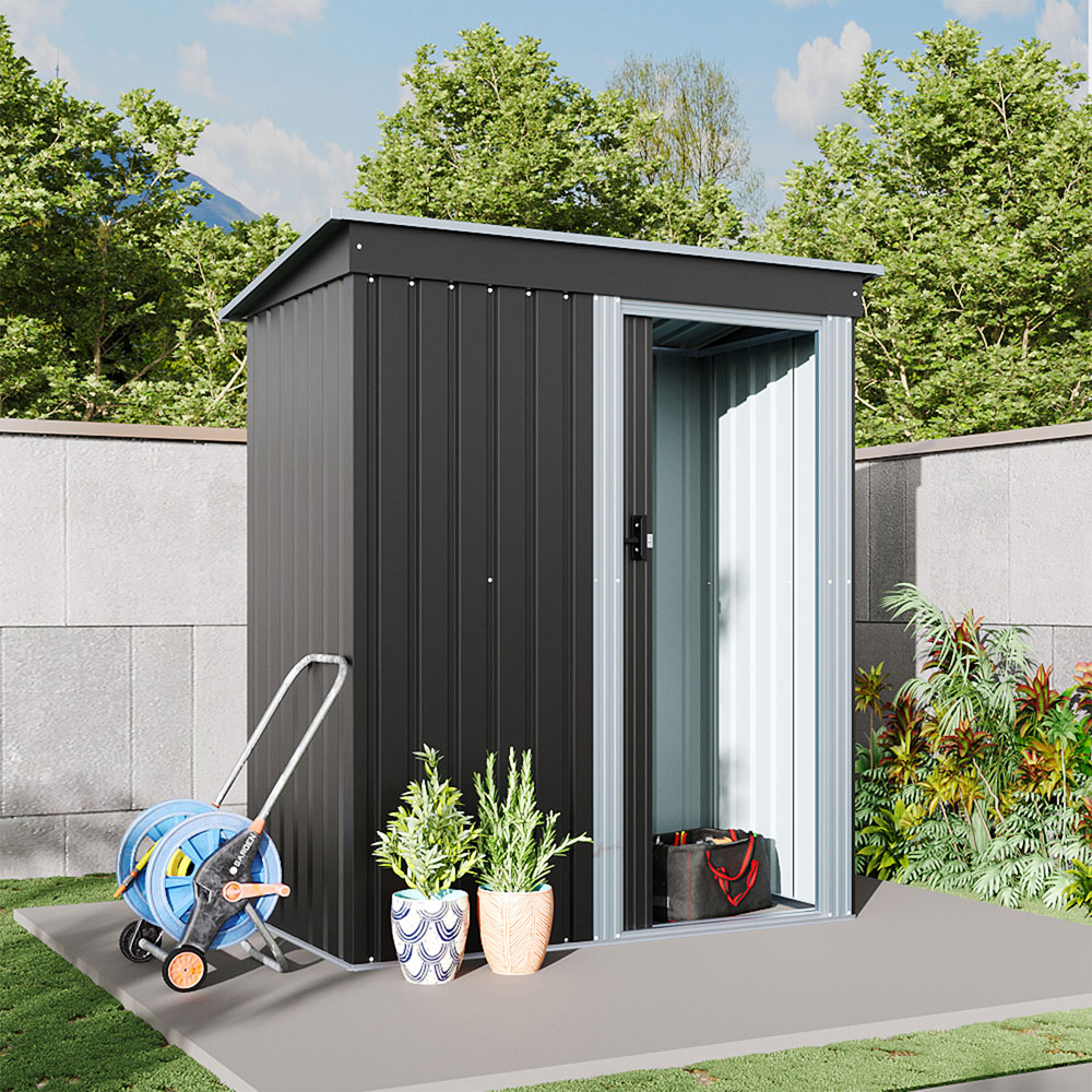 Living and Home 3 x 5ft Black Metal Garden Storage Shed with Lockable Door Image 2