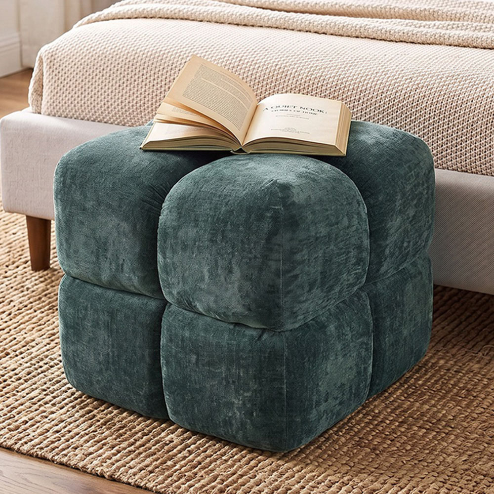 Living and Home Green Chenille Segmented Storage Footstool with Lift-Up Lid Image 1