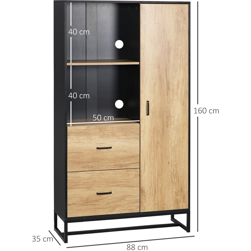 Portland Single Door 2 Shelf 2 Drawer Natural and Black Display Cabinet Image 8
