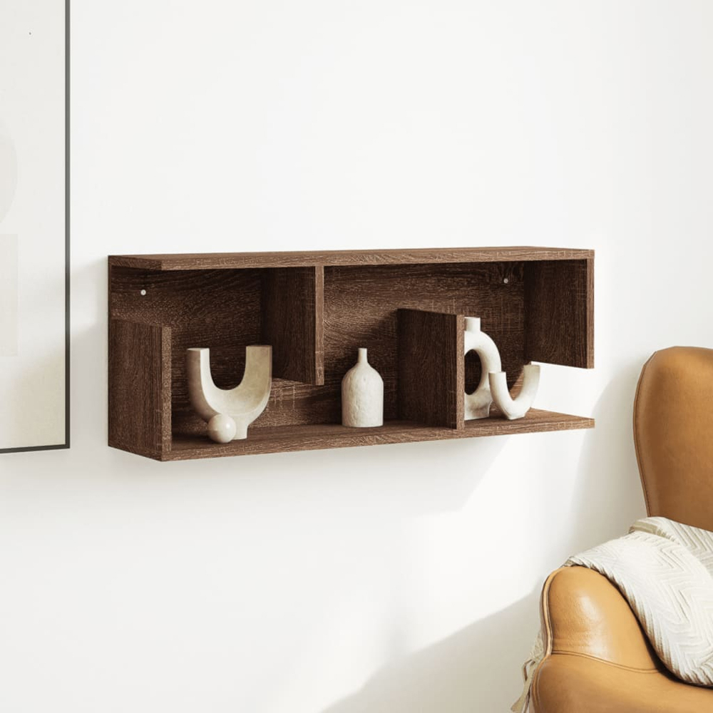 vidaXL 3 Open Shelf Brown Oak Wall Cabinet Image 8