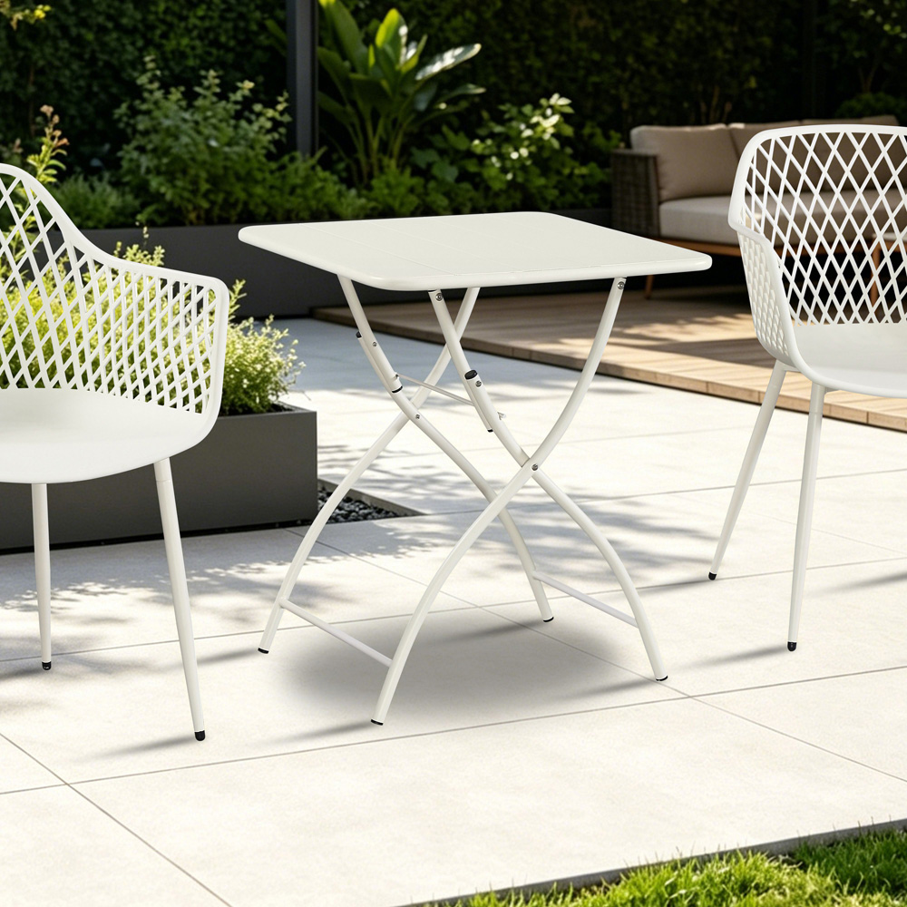Core Products 2 Seater White Square Metal Foldable Garden Bistro Table Image 6