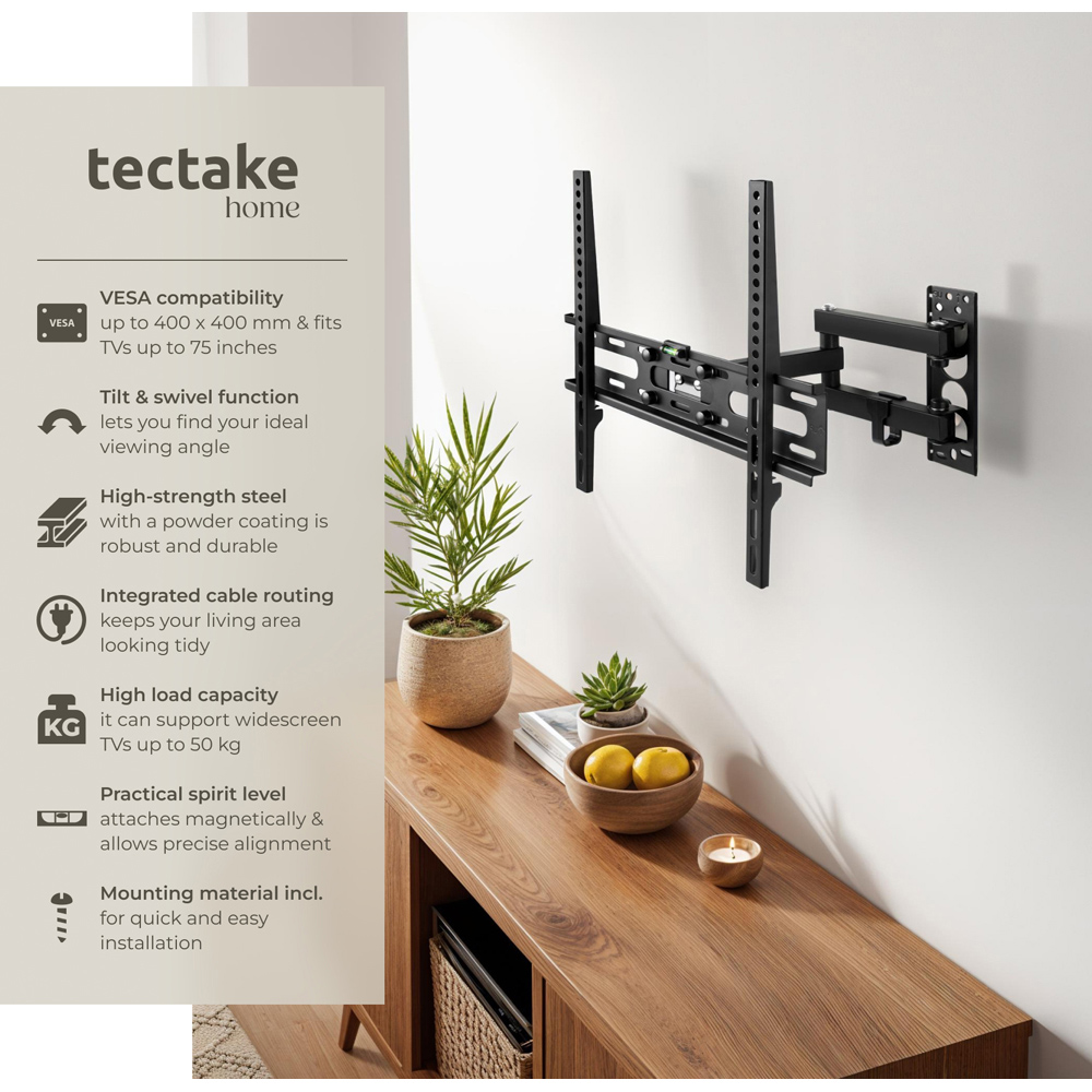 tectake 26 to 75 inch Extendable Tilt Swivel TV Bracket Image 7
