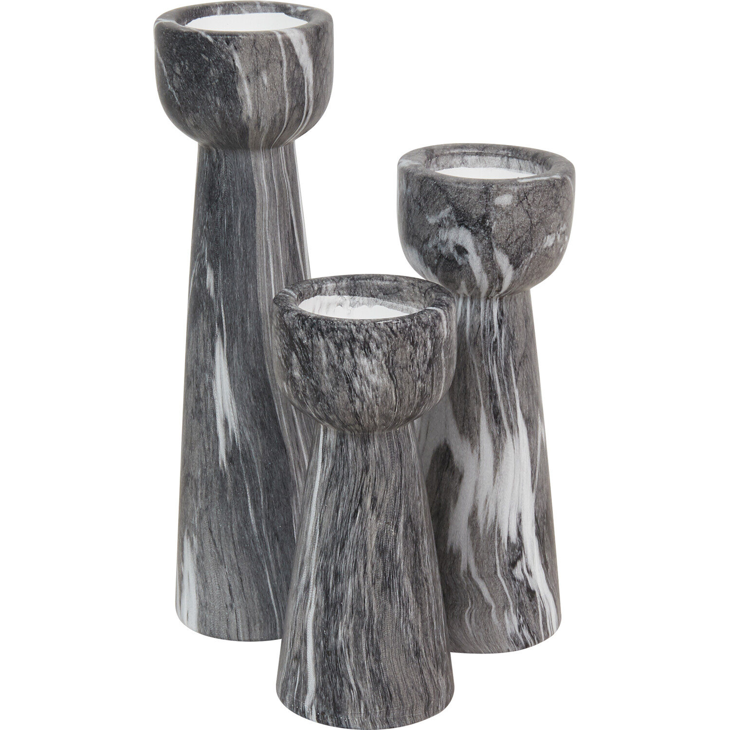 Set of 3 Marble Tealight Holders - Black Image 1