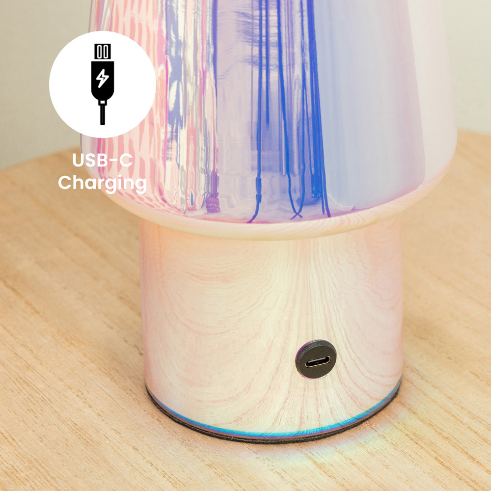 ValueLights Hanya Iridescent Glass Rechargeable LED Portable Table Lamp Image 7