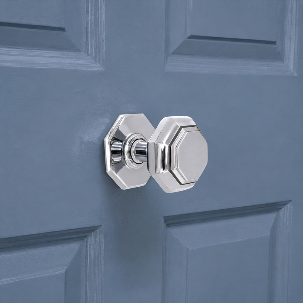 Spira Brass Polished Chrome Octagonal Centre Door Knob Image 2