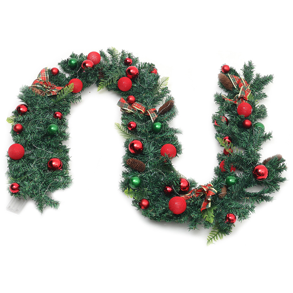 Living and Home Christmas Garland with Red Baubles Bow and Pinecones 270cm Image 3