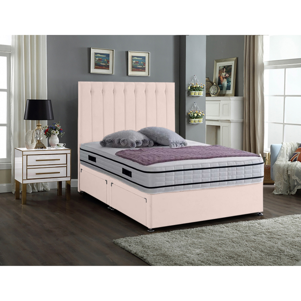Eleganza Home Snuggler Single Blush Plush Velvet 2 Drawer Divan Bed with Lined Headboard Image 2
