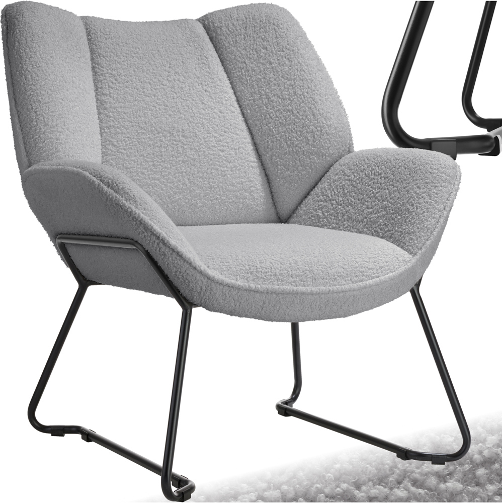tectake Kjeld Light Grey Boucle Fabric Armchair Image 2