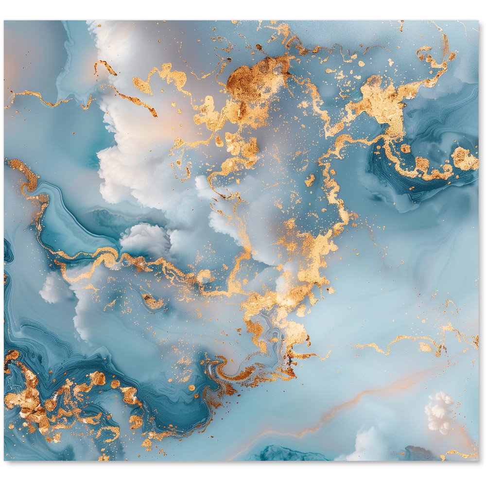 Warren Reed Designer Blue And Gold Marble Effect Glass Kitchen Splashback 65 x 70cm Image 2