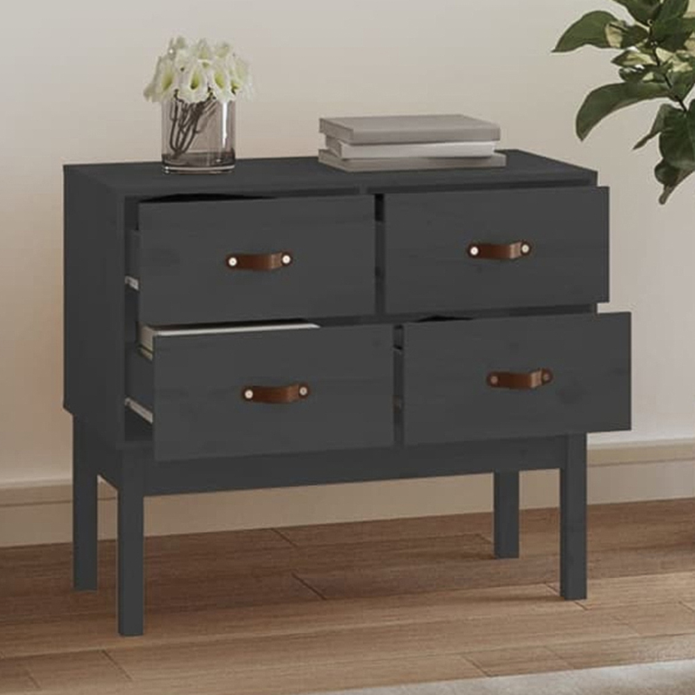 vidaXL 4 Drawer Grey Solid Wood Pine Console Cabinet Image 1