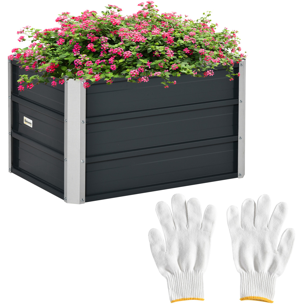 Outsunny Grey Steel Raised Bed Garden Box Planter Image 1